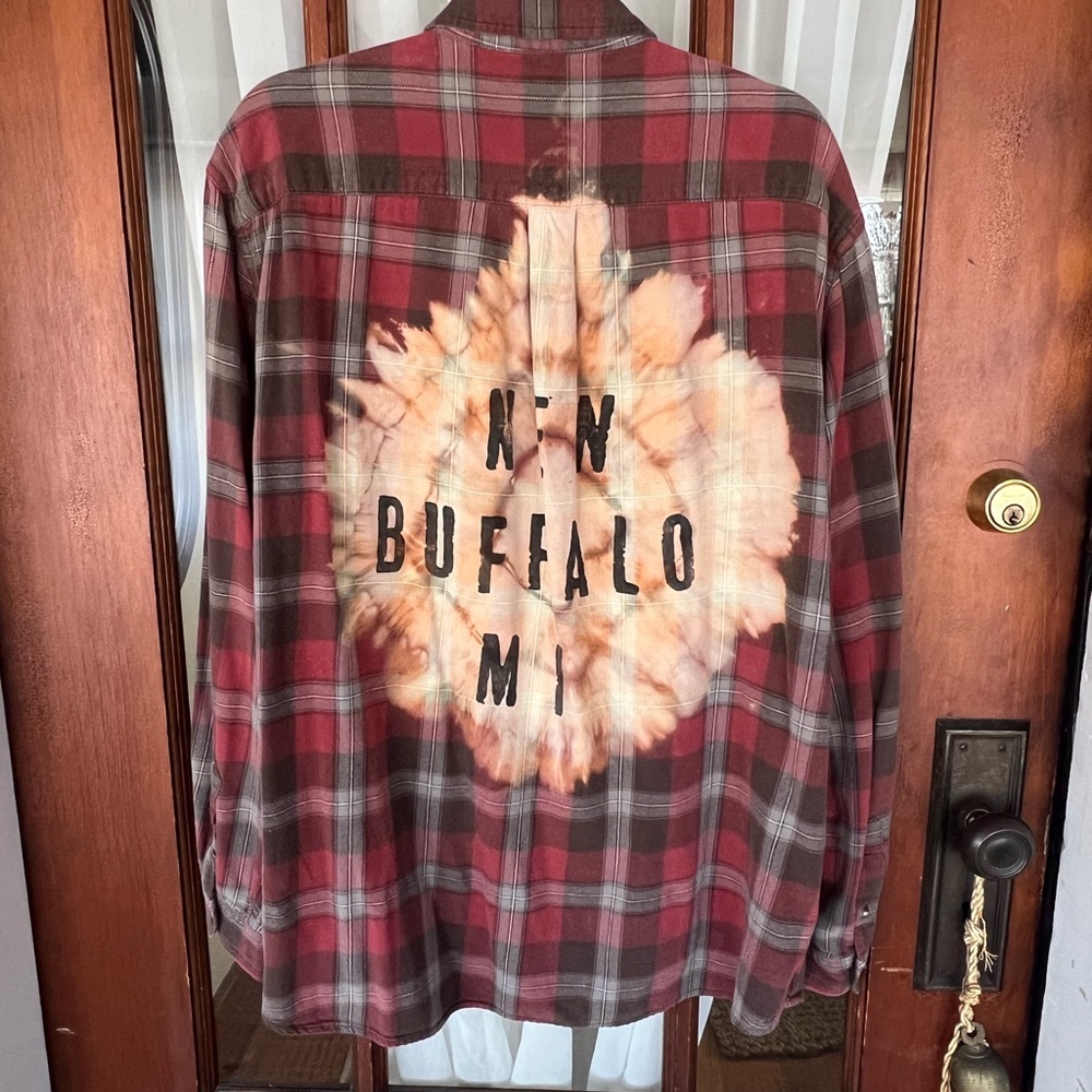 Lake Michigan Upcycled Flannel Plaid Button Down Shirt New Buffalo Beach Mens XL